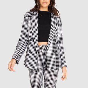 NWT Morrisday The Label Women Black Gingham Check Double Breasted Blazer